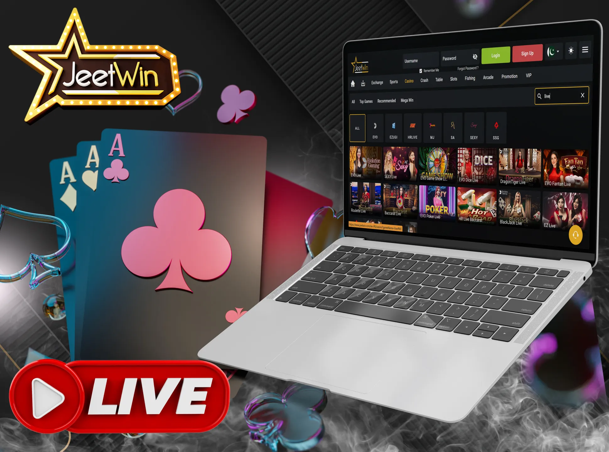 Find out more about the Live Casino section of the JeetWin online casino site.