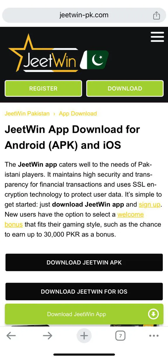 اپنے Android ڈیوائس پر JeetWin ایپ ڈاؤن لوڈ کرنے کے لیے ہمارے لنک پر عمل کریں۔
