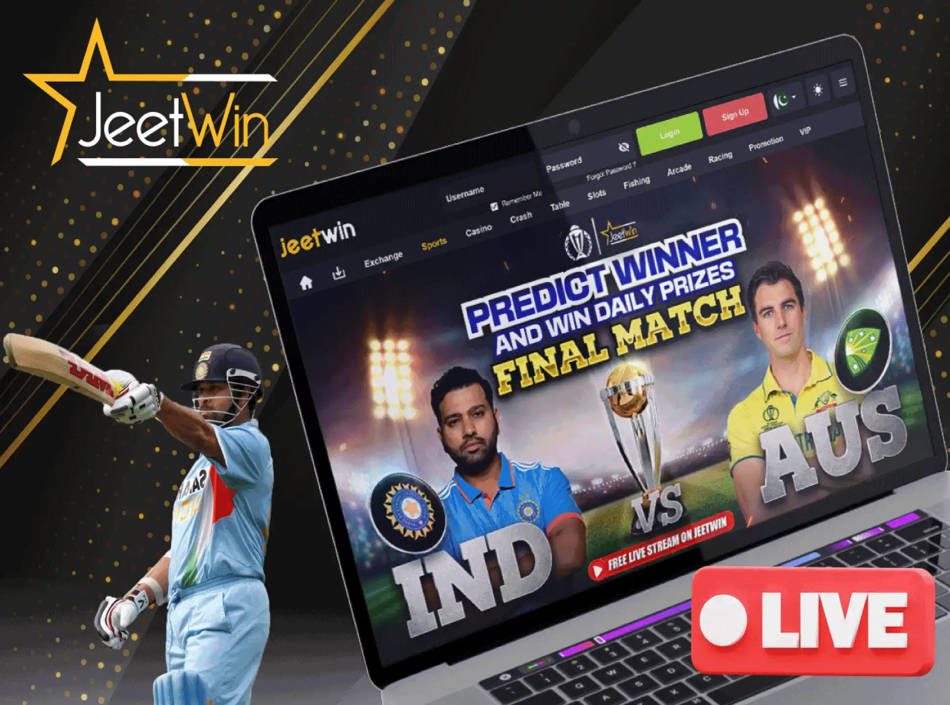 Place your bets on different outcomes as the match progresses with live betting.