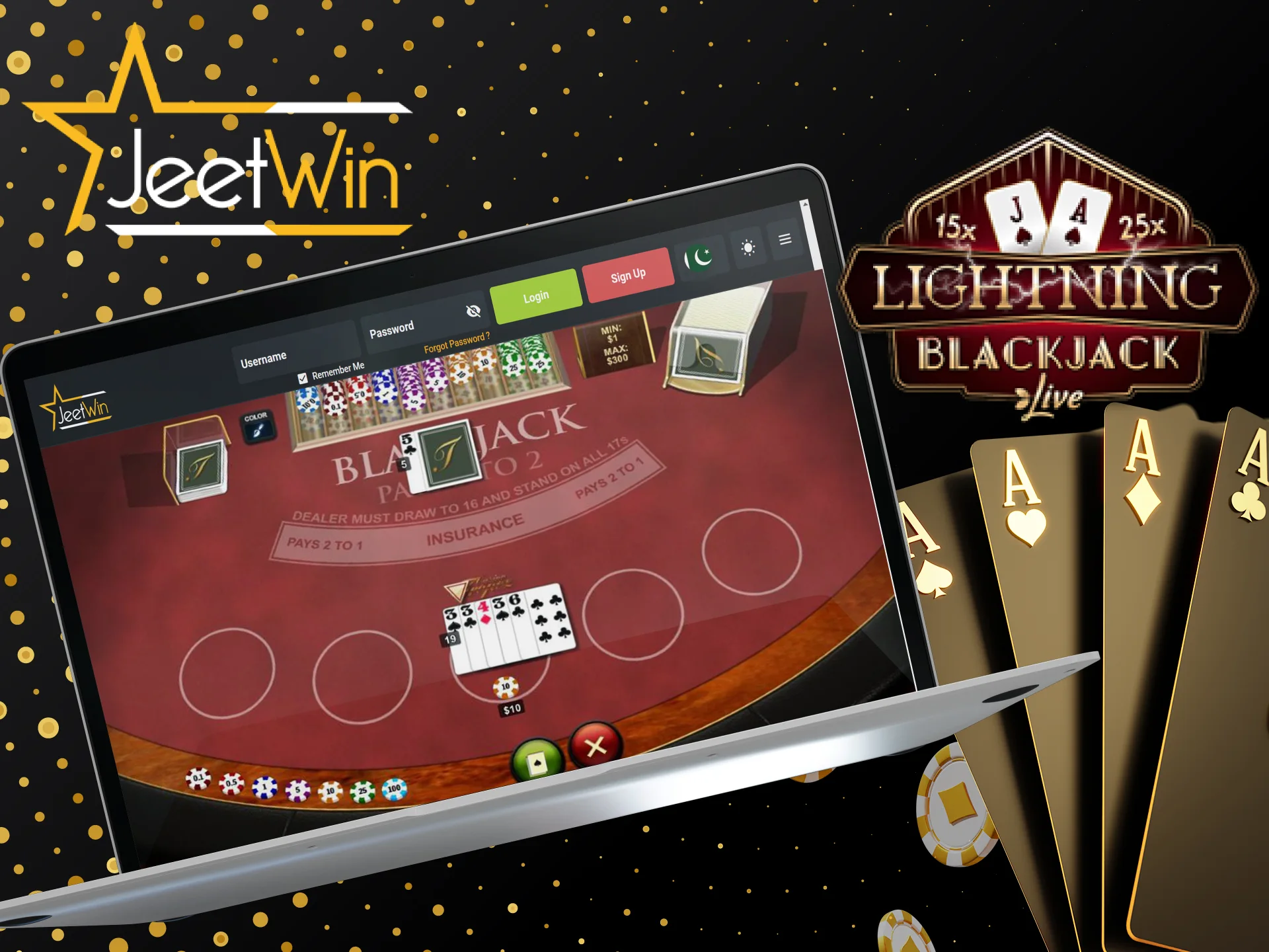 Become part of the JeetWin world and get big payouts with Lightning Blackjack.