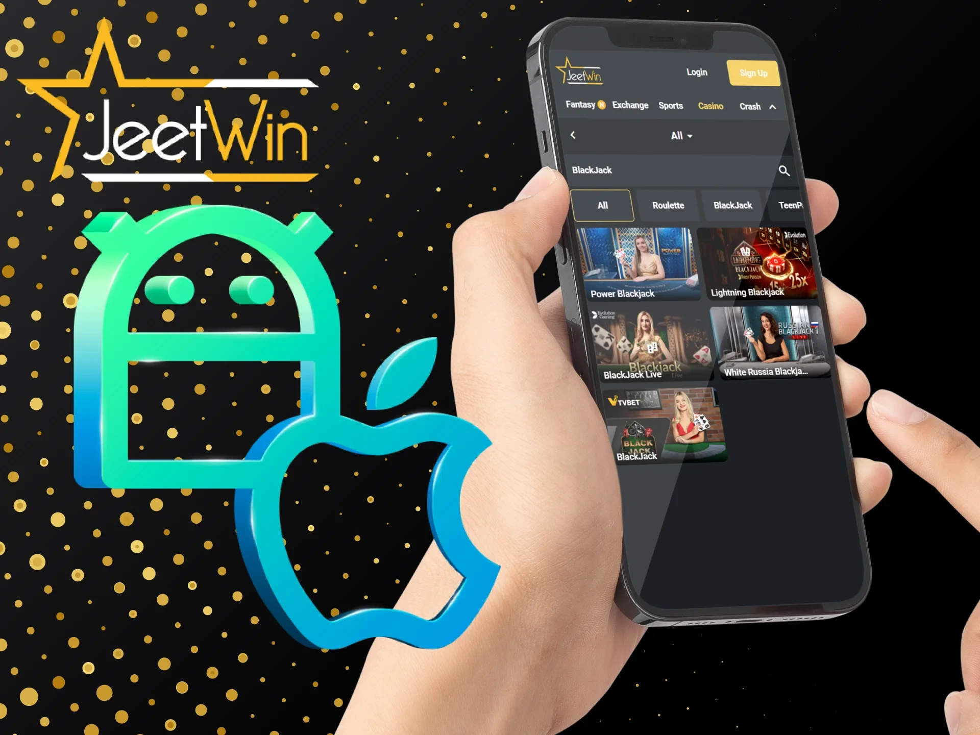 Install the JeetWin app and bet on blackjack.