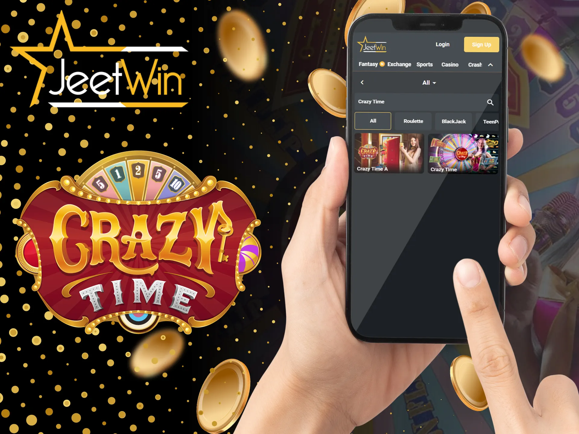 Play Crazy Time on your smartphone with the JeetWin mobile app.