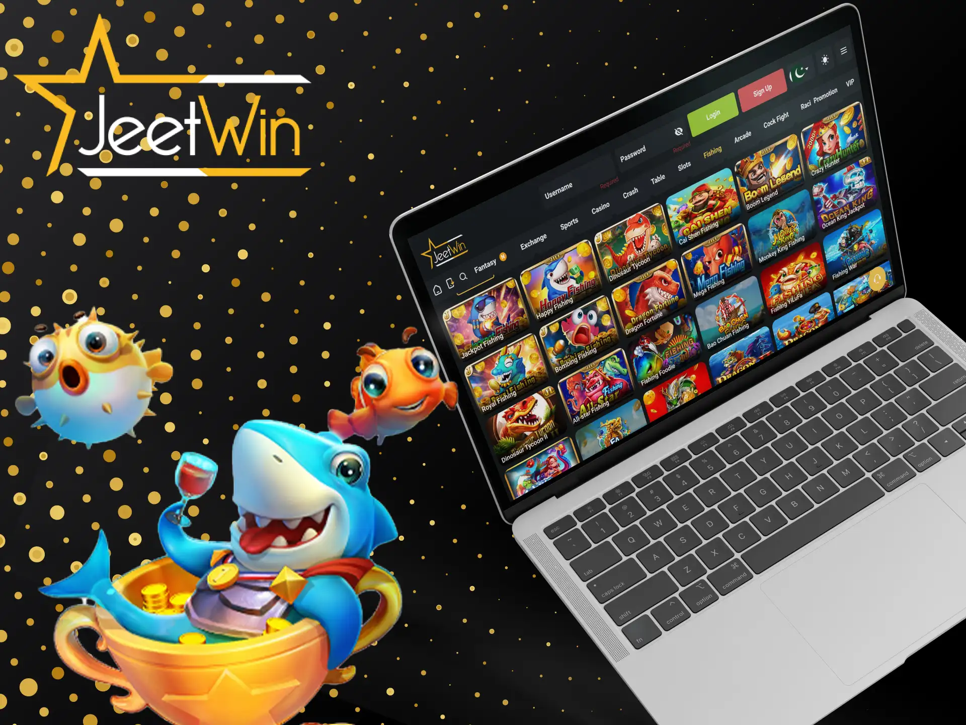 Open the JeetWin site, shoot the fish and win.