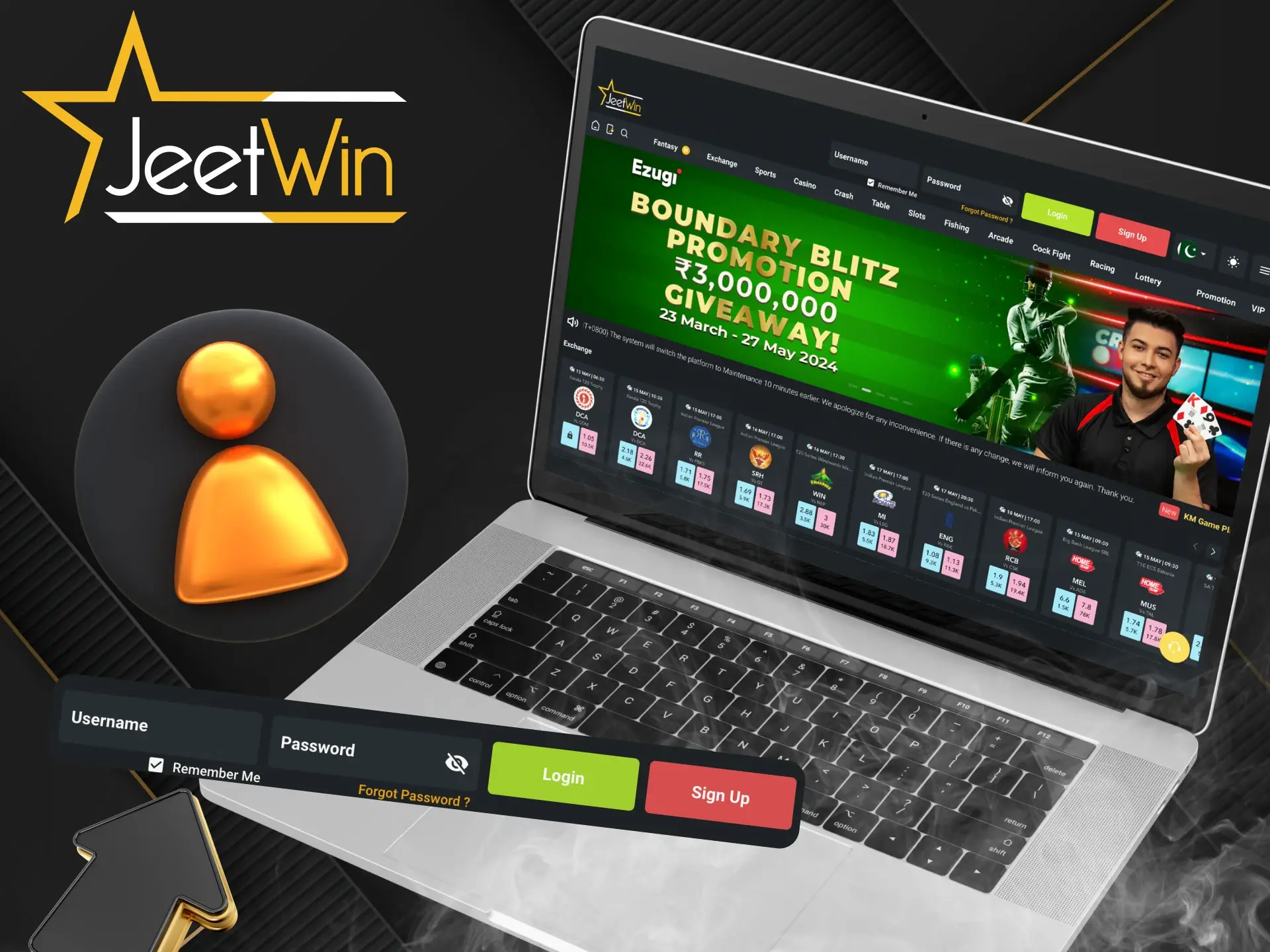Instructions for players on how to log in to the JeetWin online casino website.