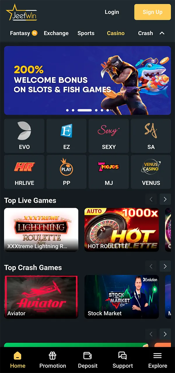 The home page is filled with an abundance of games on the JeetWin platform.