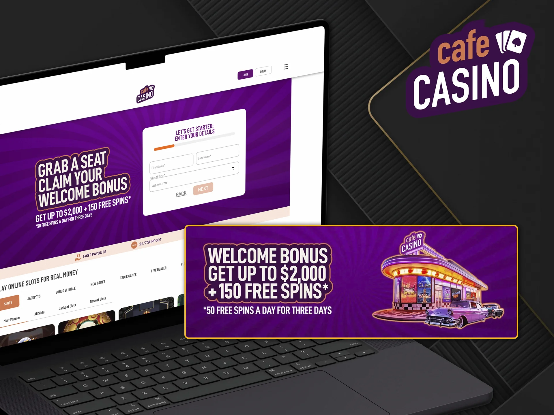 Take advantage of the welcome bonus from Cafe Casino and try the most popular games.